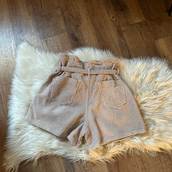 BÖHME Corduroy High Waisted Paper Bag Shorts In Taupe - Picture 5 of 5